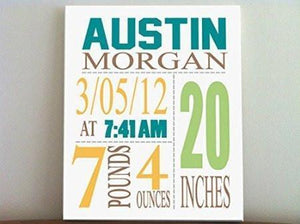 Personalized Birth Announcements For Boy - Modern Nursery Art Baby Boy - Make Your New Baby Gifts Memorable - Color: Apricot - Stretched Canvas - B018GSZD1I-MuralMax Interiors