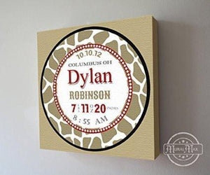 Personalized Birth Announcements For Boy - Modern Nursery Art Baby Boy - Make Your New Baby Gifts Memorable - Color: Khaki - Stretched Canvas - B018GSW8XY-MuralMax Interiors