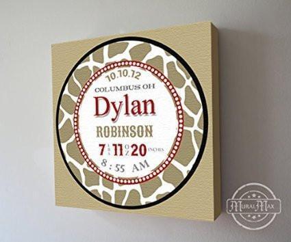 Personalized Birth Announcements For Boy - Modern Nursery Art Baby Boy - Make Your New Baby Gifts Memorable - Color: Khaki - Stretched Canvas - B018GSW8XY
