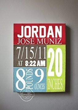 Personalized Birth Announcements For Boy - Modern Nursery Art Baby Boy - Make Your New Baby Gifts Memorable - Color: Red - Stretched Canvas - B018GT1DXY-MuralMax Interiors
