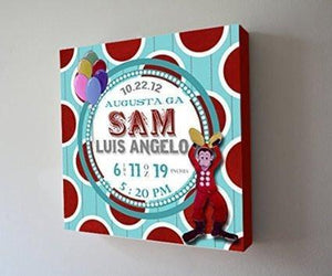 Personalized Birth Announcements For Boy - Monkey Nursery Art Baby Boy - Make Your New Baby Gifts Memorable - Color: Aqua - Stretched Canvas - B018GSV7HC-MuralMax Interiors