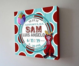Personalized Birth Announcements For Boy - Monkey Nursery Art Baby Boy - Make Your New Baby Gifts Memorable - Color: Aqua - Stretched Canvas - B018GSV7HC-MuralMax Interiors