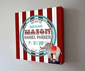 Personalized Birth Announcements For Boy - Teal Red Elephant Nursery Art for Baby Boy - Make Your New Baby Gifts Memorable-MuralMax Interiors