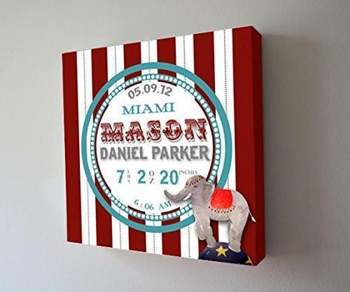 Personalized Birth Announcements For Boy - Teal Red Elephant Nursery Art for Baby Boy - Make Your New Baby Gifts Memorable