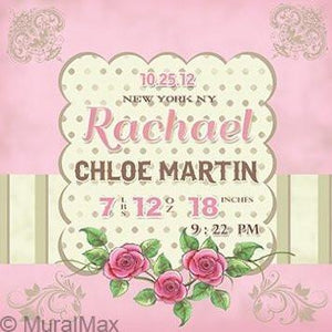 Personalized Birth Announcements For Girl - Flower Nursery Art Baby Girl - Make Your New Baby Gifts Memorable - Color: Pink - Canvas Art - B018GSWLFO-MuralMax Interiors
