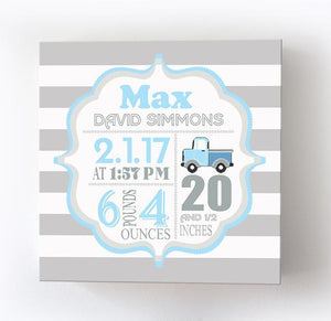 Personalized Canvas Birth Announcement Gift - Custom Baby Boy Name, Date, Weight StatsBaby ProductMuralMax Interiors