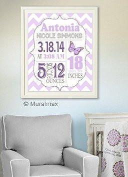 Personalized Chevron Birth Announcement Theme - Butterfly Nursery Decor Collection - Unframed Print-B018GT67EY