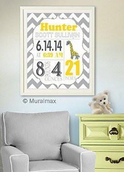 Personalized Chevron Birth Announcement Theme - Giraffe Nursery Decor Collection - Unframed Print-B018GT4WXW-MuralMax Interiors