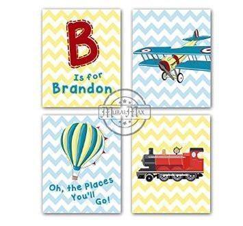 Personalized Chevron Dr Seuss - Oh The Places You'll Go - Transportation Wall Art - Unframed Prints - Set of 4-B018KOC168