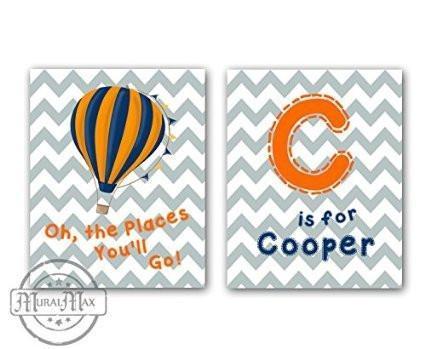 Personalized Chevron Dr Seuss Theme - Oh The Places You'll Go - Unframed Prints - Set of 2-B018KOBZ3I