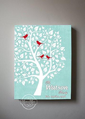 Personalized Couple Family Tree - Stretched Canvas Wall Art - Make Your Wedding & Anniversary Gifts Memorable - Unique Wall Decor - Color - Aqua - 30-DAY-B018KOFQW4