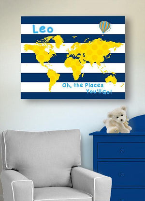 Personalized - Dr Seuss Nursery Decor - Striped Canvas World Map Collection - Oh The Places You'll Go-B018ISMNRI-MuralMax Interiors