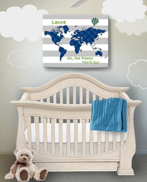 Personalized Dr Seuss Nursery Decor - Striped Canvas World Map Collection - Oh The Places You'll Go-B018ISOO7K-MuralMax Interiors