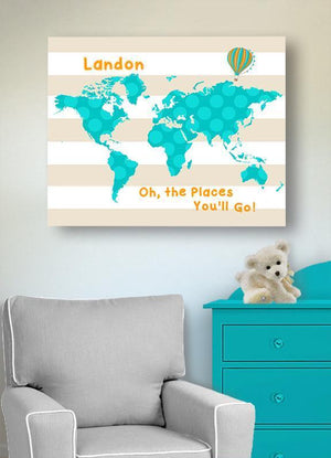 Personalized Dr Seuss Nursery Decor - Striped Canvas World Map Nursery Art- Oh The Places You'll Go-B018ISP2GM-MuralMax Interiors