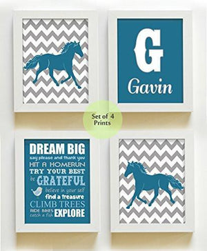 Personalized Dream Big Chevron Horse Collection - Set of 4 - Unframed Prints-B01CRT6RFS-MuralMax Interiors
