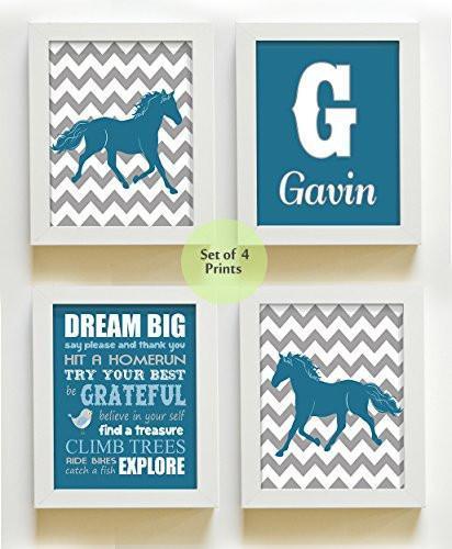 Personalized Dream Big Chevron Horse Collection - Set of 4 - Unframed Prints-B01CRT6RFS