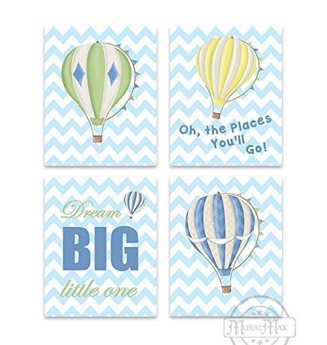 Personalized Dream Big Hot Air Balloon Theme - Set of 4 - Unframed Prints-B01CRMHNIA