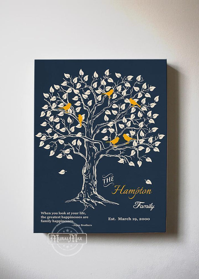 Personalized Family Tree Gifts Stretched Canvas Wall Art - Gift For Mother In Law - Navy