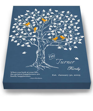Personalized Family Tree & Lovebirds, Stretched Canvas Wall Art - Make Your Wedding & Anniversary Gifts Memorable - Blue-MuralMax Interiors