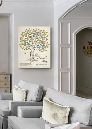 Personalized Family Tree & Lovebirds, Stretched Canvas Wall Art - Make Your Wedding & Anniversary Gifts Memorable - Ivory-MuralMax Interiors
