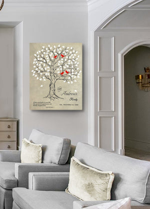Personalized Family Tree & Lovebirds, Stretched Canvas Wall Art - Make Your Wedding & Anniversary Gifts Memorable - Unique Wall Decor - 30-DAY - Color - Beige - B01IFGZ56O-MuralMax Interiors