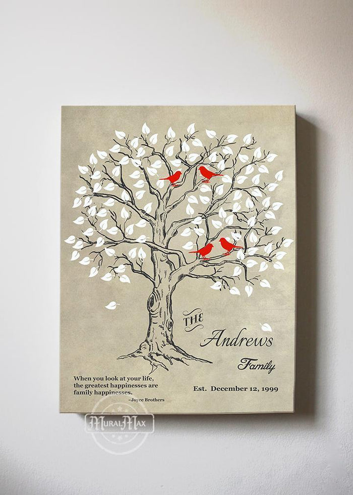 Family Tree of Life Canvas Wall Art - Personalized Wedding & Anniversary Gifts Unique Wall Decor - Beige