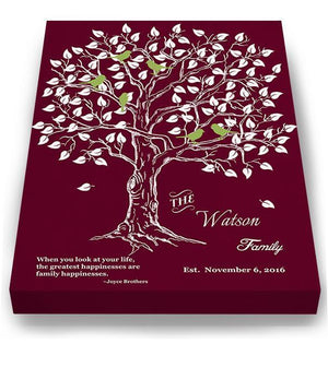 Personalized Family Tree & Lovebirds, Stretched Canvas Wall Art - Make Your Wedding & Anniversary Gifts Memorable - Unique Wall Decor - 30-DAY - Color - Burgundy - B01IFGZ56O-MuralMax Interiors