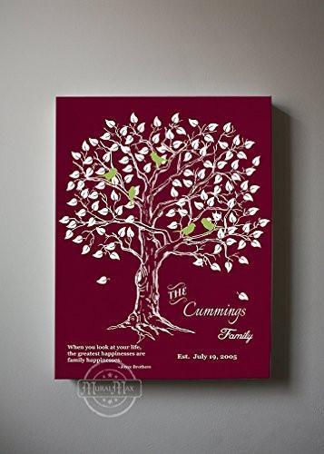 Personalized Family Tree & Lovebirds, Stretched Canvas Wall Art - Make Your Wedding & Anniversary Gifts Memorable - Unique Wall Decor - 30-DAY - Color - Burgundy - B01IFGZ56O