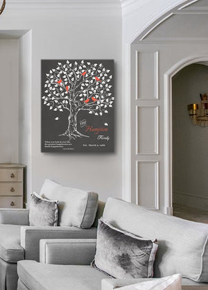 Personalized Family Tree & Lovebirds, Stretched Canvas Wall Art - Make Your Wedding & Anniversary Gifts Memorable - Unique Wall Decor - 30-DAY - Color - Charcoal - B01IFGZ56O-MuralMax Interiors
