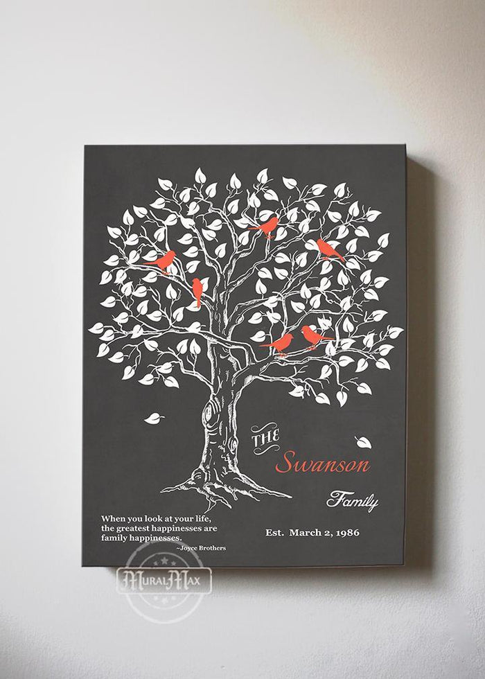 Personalized Family Tree & Lovebirds, Stretched Canvas Wall Art - Make Your Wedding & Anniversary Gifts Memorable - Unique Wall Decor - 30-DAY - Color - Charcoal - B01IFGZ56O