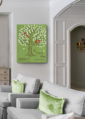 Personalized Family Tree & Lovebirds, Stretched Canvas Wall Art - Make Your Wedding & Anniversary Gifts Memorable - Unique Wall Decor - 30-DAY - Color - Green - B01IFGZ56O-MuralMax Interiors