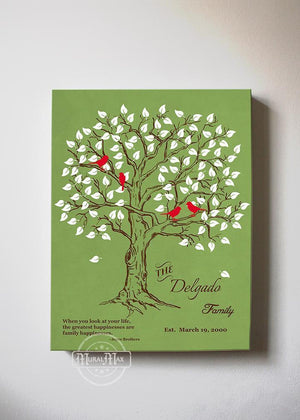 Personalized Family Tree & Lovebirds, Stretched Canvas Wall Art - Make Your Wedding & Anniversary Gifts Memorable - Unique Wall Decor - 30-DAY - Color - Green - B01IFGZ56O-MuralMax Interiors