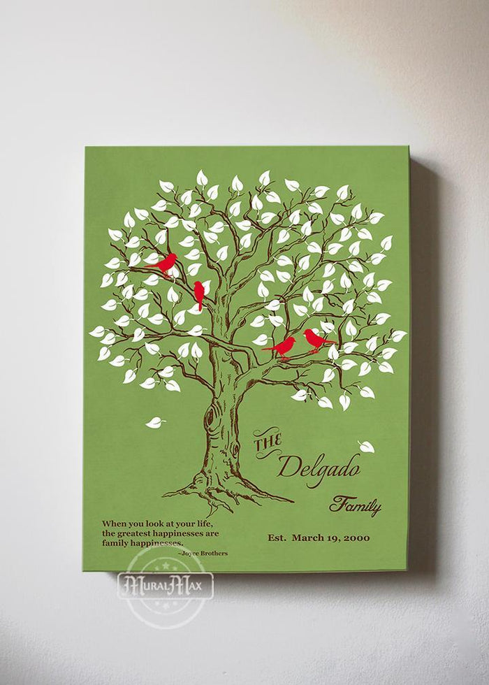 Personalized Family Tree & Lovebirds, Stretched Canvas Wall Art - Make Your Wedding & Anniversary Gifts Memorable - Unique Wall Decor - 30-DAY - Color - Green - B01IFGZ56O
