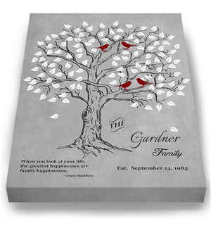 Personalized Family Tree & Lovebirds, Stretched Canvas Wall Art - Make Your Wedding & Anniversary Gifts Memorable - Unique Wall Decor - 30-DAY - Color - Grey # 2 - B01IFGZ56O-MuralMax Interiors