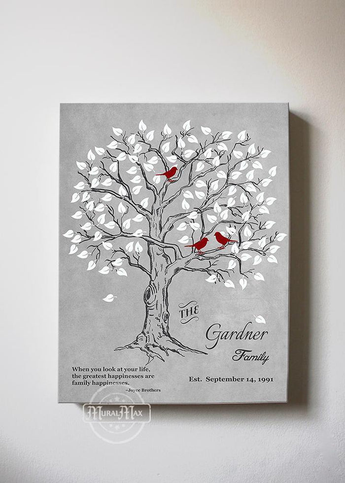 Family Tree Personalized Wedding Anniversary Canvas Wall Art -  Grey # 2