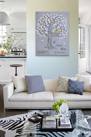 Personalized Family Tree & Lovebirds, Stretched Canvas Wall Art - Make Your Wedding & Anniversary Gifts Memorable - Unique Wall Decor - 30-DAY - Color - Grey - B01IFGZ56O-MuralMax Interiors