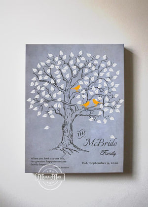 Personalized Family Tree & Lovebirds, Stretched Canvas Wall Art - Make Your Wedding & Anniversary Gifts Memorable - Unique Wall Decor - 30-DAY - Color - Grey - B01IFGZ56O-MuralMax Interiors