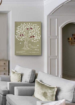 Personalized Family Tree & Lovebirds, Stretched Canvas Wall Art - Make Your Wedding & Anniversary Gifts Memorable - Unique Wall Decor - 30-DAY - Color - Khaki # 2 - B01IFGZ56O-MuralMax Interiors