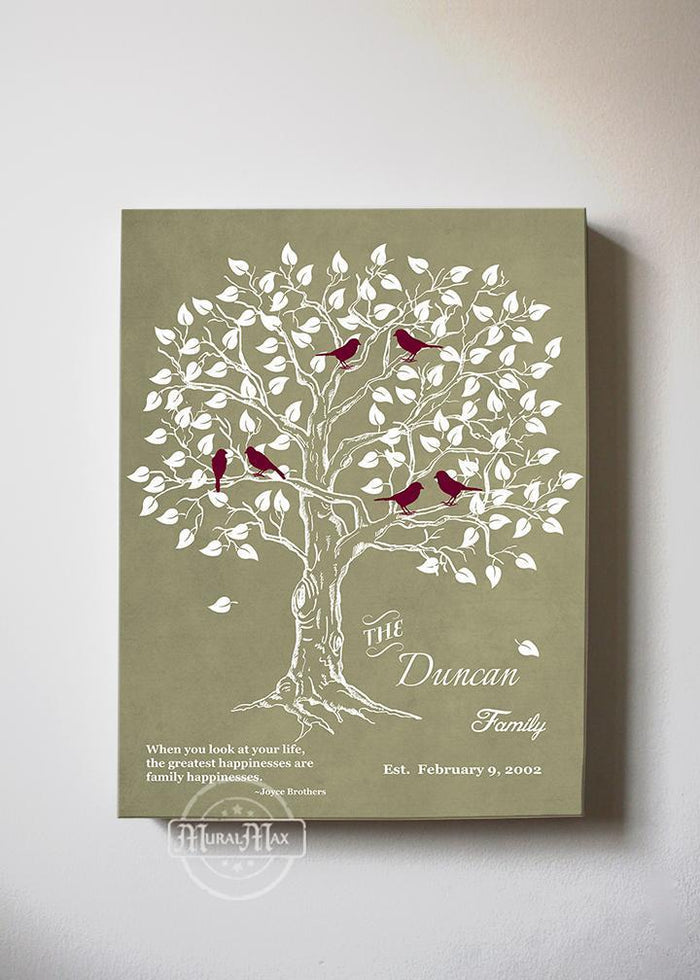 Personalized Family Tree & Lovebirds, Stretched Canvas Wall Art - Make Your Wedding & Anniversary Gifts Memorable - Unique Wall Decor - Khaki # 2