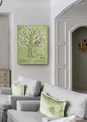 Personalized Family Tree & Lovebirds, Stretched Canvas Wall Art - Make Your Wedding & Anniversary Gifts Memorable - Unique Wall Decor - 30-DAY - Color - Khaki - B01IFGZ56O-MuralMax Interiors