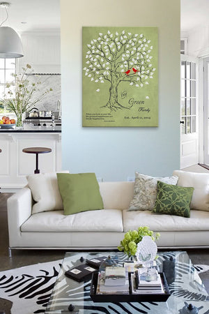 Personalized Family Tree & Lovebirds, Stretched Canvas Wall Art - Make Your Wedding & Anniversary Gifts Memorable - Unique Wall Decor - 30-DAY - Color - Khaki - B01IFGZ56O-MuralMax Interiors