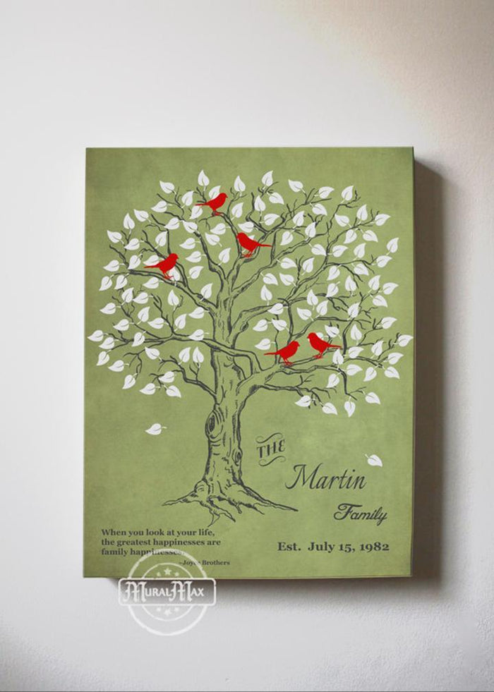 Personalized Family Tree & Lovebirds, Stretched Canvas Wall Art - Make Your Wedding & Anniversary Gifts Memorable - Unique Wall Decor - 30-DAY - Color - Khaki - B01IFGZ56O