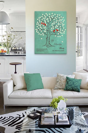 Personalized Family Tree & Lovebirds, Stretched Canvas Wall Art - Make Your Wedding & Anniversary Gifts Memorable - Unique Wall Decor - 30-DAY - Color - Mint - B01IFGZ56O-MuralMax Interiors