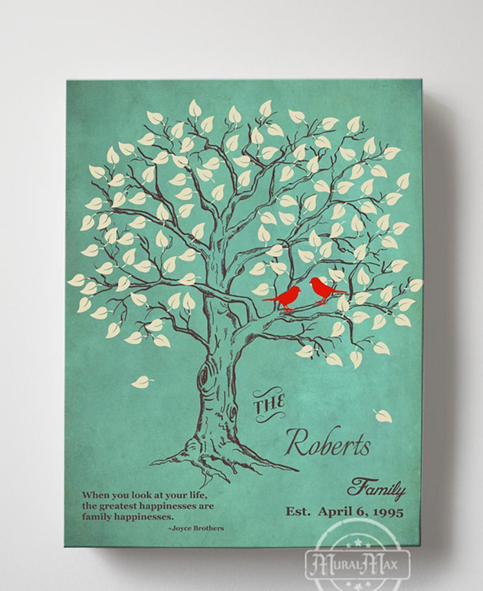 Personalized Family Tree & Lovebirds, Stretched Canvas Wall Art - Make Your Wedding & Anniversary Gifts Memorable - Unique Wall Decor - 30-DAY - Color - Mint - B01IFGZ56O