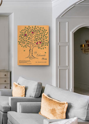 Personalized Family Tree & Lovebirds, Stretched Canvas Wall Art - Make Your Wedding & Anniversary Gifts Memorable - Unique Wall Decor - 30-DAY - Color - Tangerine - B01IFGZ56O-MuralMax Interiors