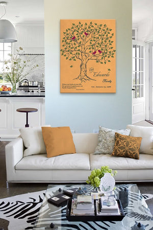 Personalized Family Tree & Lovebirds, Stretched Canvas Wall Art - Make Your Wedding & Anniversary Gifts Memorable - Unique Wall Decor - 30-DAY - Color - Tangerine - B01IFGZ56O-MuralMax Interiors