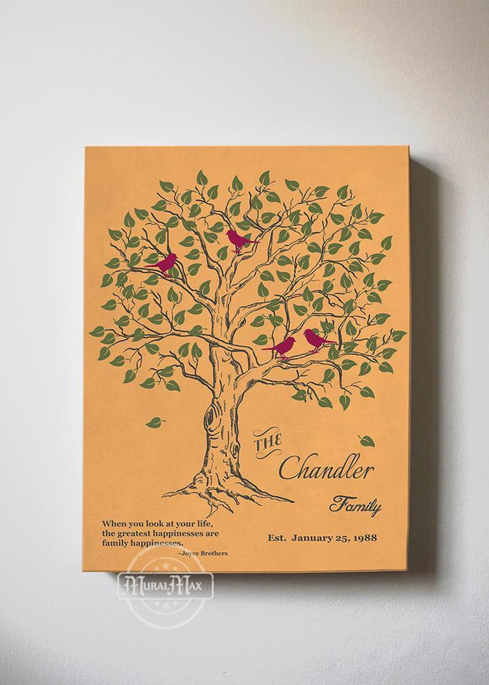 Personalized Family Tree & Lovebirds, Stretched Canvas Wall Art - Make Your Wedding & Anniversary Gifts Memorable - Unique Wall Decor - 30-DAY - Color - Tangerine - B01IFGZ56O
