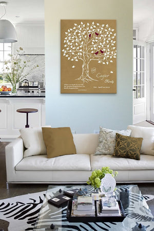 Personalized Family Tree & Lovebirds, Stretched Canvas Wall Art - Make Your Wedding & Anniversary Gifts Memorable - Unique Wall Decor - 30-DAY - Color - Taupe - B01IFGZ56O-MuralMax Interiors