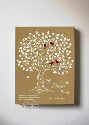 Personalized Family Tree & Lovebirds, Stretched Canvas Wall Art - Make Your Wedding & Anniversary Gifts Memorable - Unique Wall Decor - 30-DAY - Color - Taupe - B01IFGZ56O-MuralMax Interiors