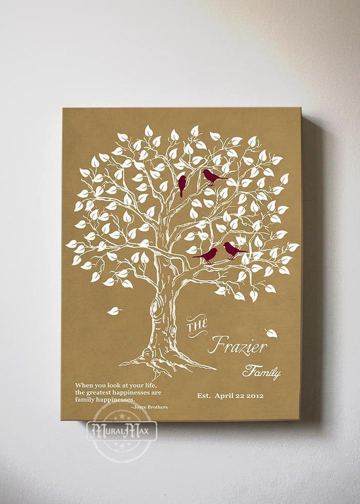Personalized Family Tree & Lovebirds, Stretched Canvas Wall Art - Make Your Wedding & Anniversary Gifts Memorable - Unique Wall Decor - 30-DAY - Color - Taupe - B01IFGZ56O